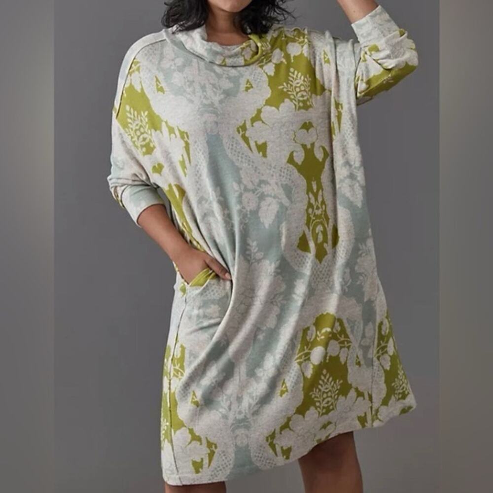 Anthropologie Saturday Sunday Cowl Neck Floral Print Knit Mini Dress Size Small